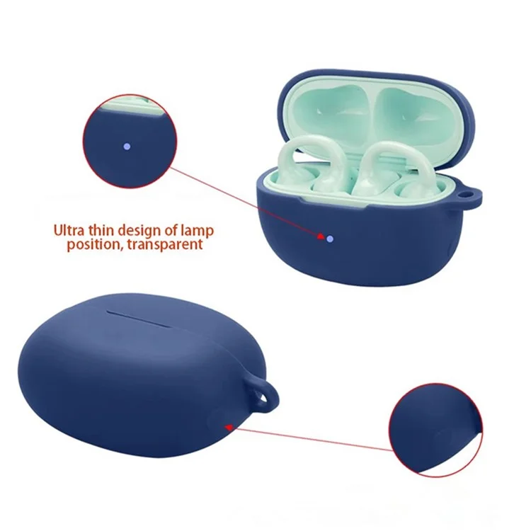 For Edifier Comfo Clip Q Silicone Case Wireless Earphones Protective Cover with Anti-Lost Buckle - Dark Blue