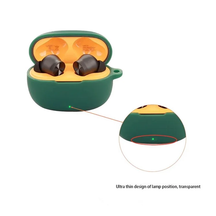Cover in silicone per Realme Buds T200 Lite con fibbia anti-smarrimento per cuffie wireless - Verde scuro