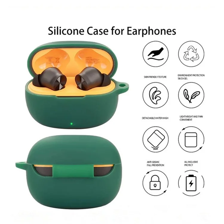 Cover in silicone per Realme Buds T200 Lite con fibbia anti-smarrimento per cuffie wireless - Verde scuro