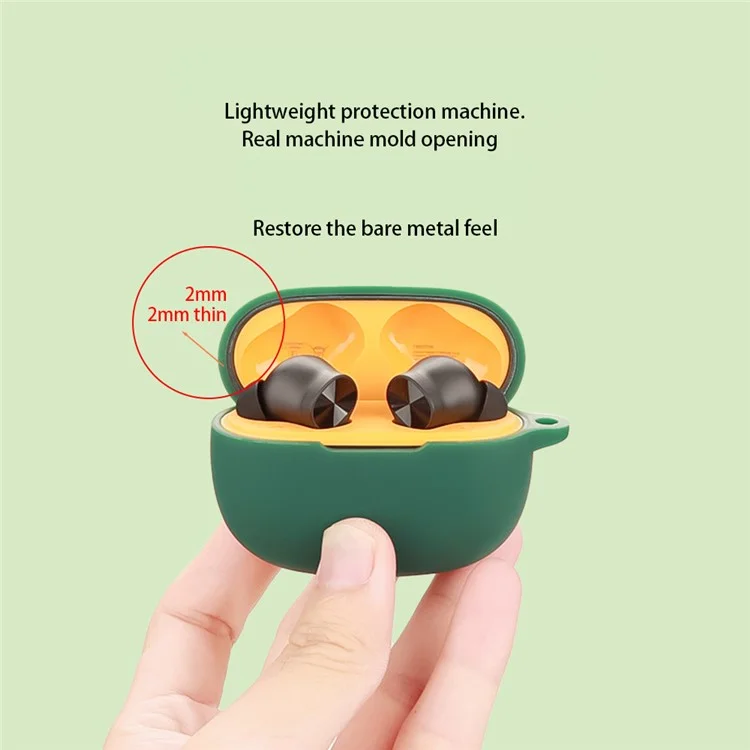 Cover in silicone per Realme Buds T200 Lite con fibbia anti-smarrimento per cuffie wireless - Verde scuro