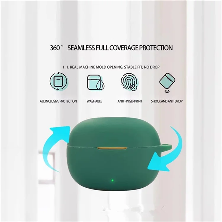 Cover in silicone per Realme Buds T200 Lite con fibbia anti-smarrimento per cuffie wireless - Verde scuro