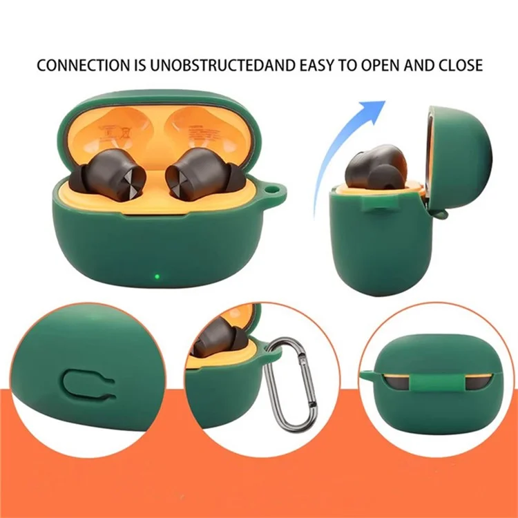 Cover in silicone per Realme Buds T200 Lite con fibbia anti-smarrimento per cuffie wireless - Verde scuro