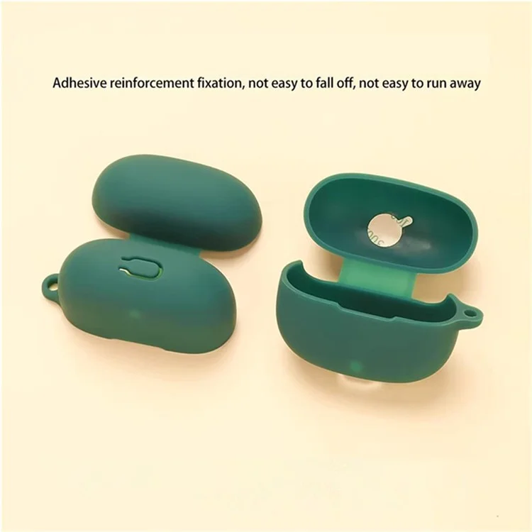 Cover in silicone per Realme Buds T200 Lite con fibbia anti-smarrimento per cuffie wireless - Verde scuro