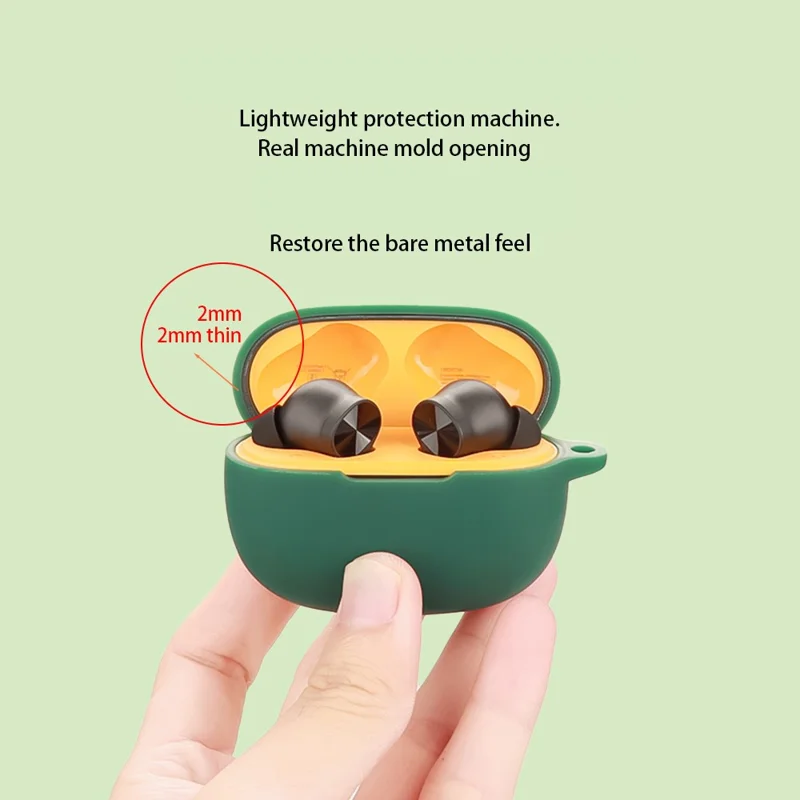 For Realme Buds T200 Lite Silicone Case Wireless Earphones Protective Cover with Anti-Lost Buckle - Red