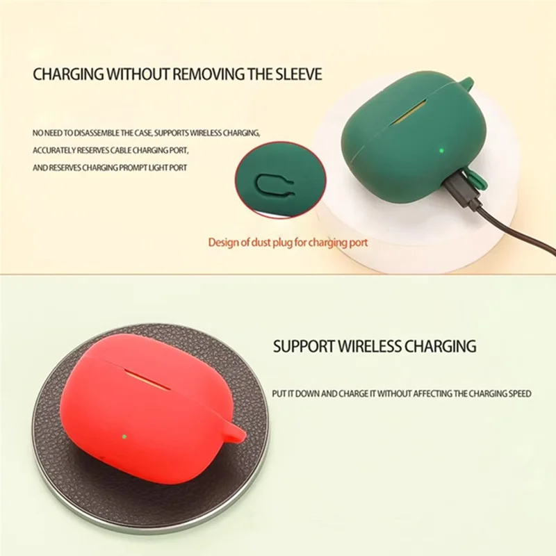 For Realme Buds T200 Lite Silicone Case Wireless Earphones Protective Cover with Anti-Lost Buckle - Red