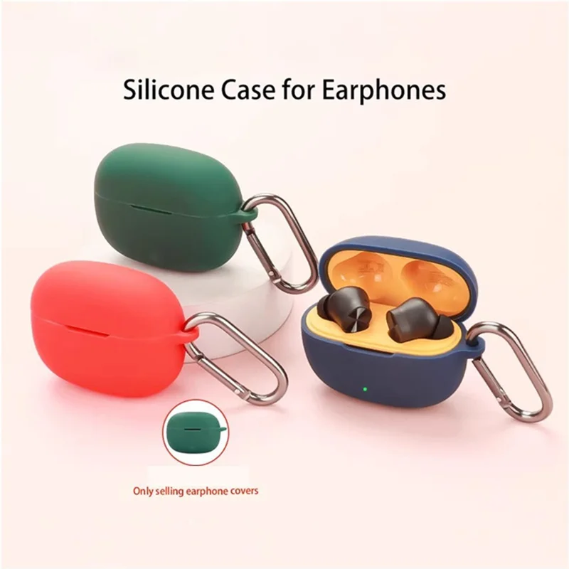 For Realme Buds T200 Lite Silicone Case Wireless Earphones Protective Cover with Anti-Lost Buckle - Red