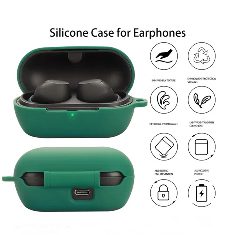 Funda de silicona para Sony WF-C710N, auriculares inalámbricos con hebilla antivío - Verde oscuro
