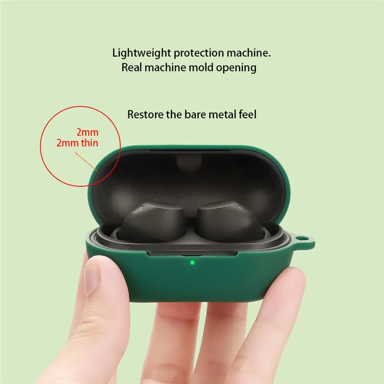 Funda de silicona para Sony WF-C710N, auriculares inalámbricos con hebilla antivío - Verde oscuro