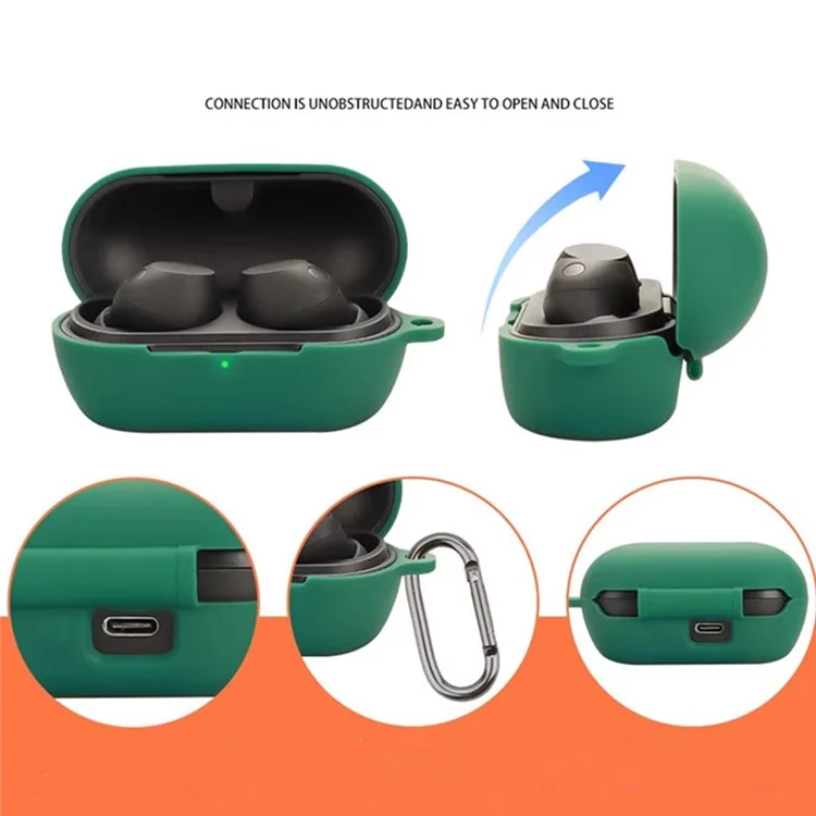 Funda de silicona para Sony WF-C710N, auriculares inalámbricos con hebilla antivío - Verde oscuro