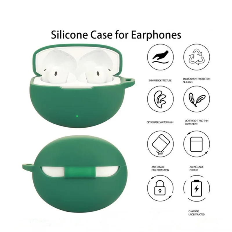 Cover in silicone per Oppo Enco Free4 Custodia protettiva per cuffie wireless con fibbia anti-smarrimento - Verde scuro