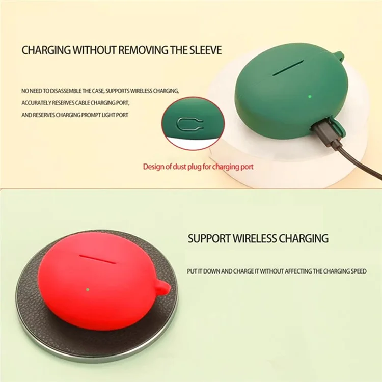Für Oppo Enco Free4 Silikon-Hülle Kabellose Kopfhörer Schutzhülle mit Anti-Verlust-Schnalle - Rot