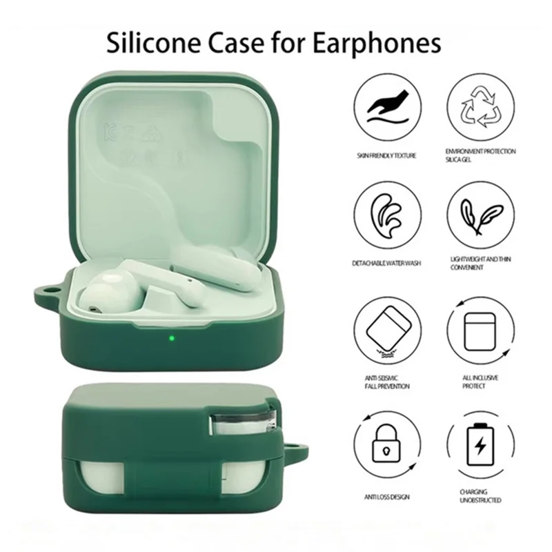 For CMF Buds 2 Silicone Case Wireless Earphones Protective Cover with Anti-Lost Buckle - Blackish Green