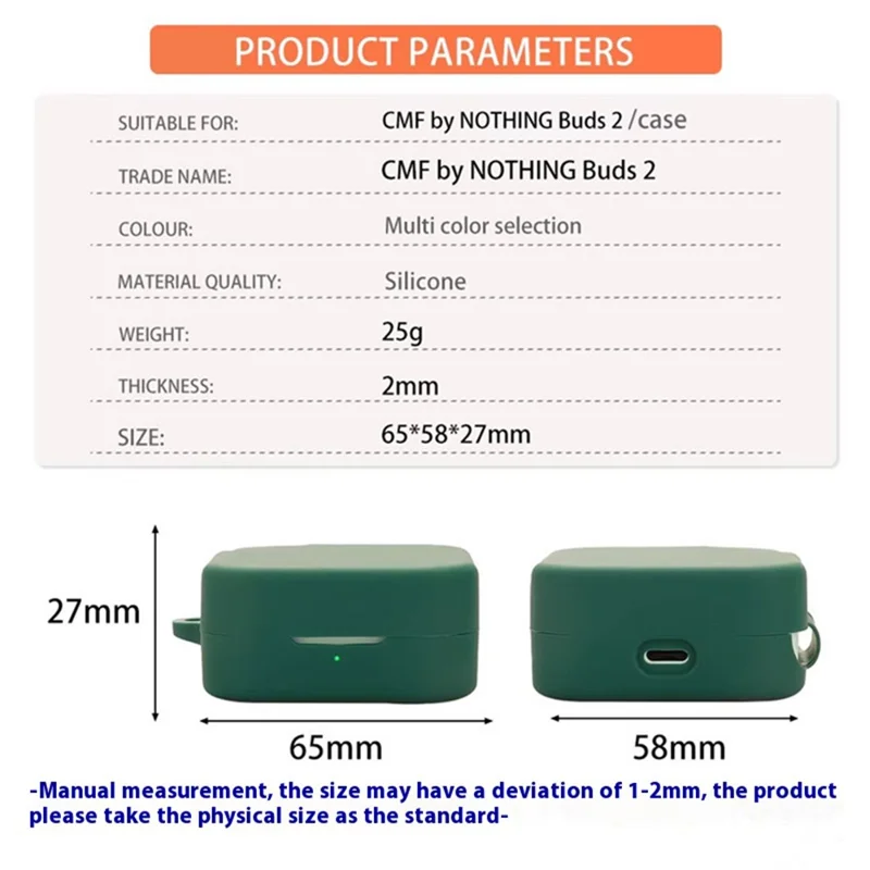 For CMF Buds 2 Silicone Case Wireless Earphones Protective Cover with Anti-Lost Buckle - Blackish Green