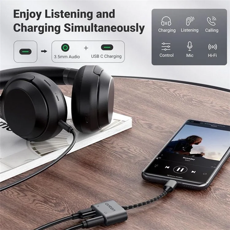 ONTEN OTN-288 USB-C auf 3,5mm + USB-C Lade-Kopfhörer-Adapter Audio-Konverter