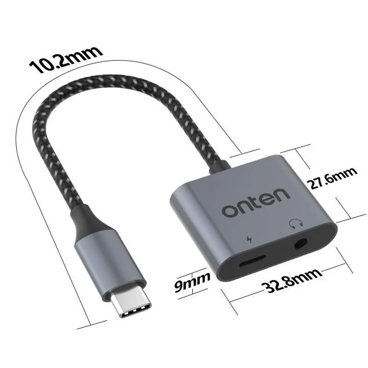 ONTEN OTN-288 USB-C auf 3,5mm + USB-C Lade-Kopfhörer-Adapter Audio-Konverter