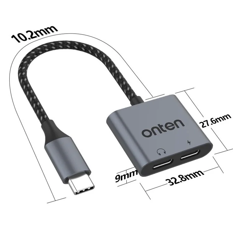 ONTEN OTN-290 USB-C zu USB-C Digital Audio + USB-C Ladegerät-Adapter aus Aluminium