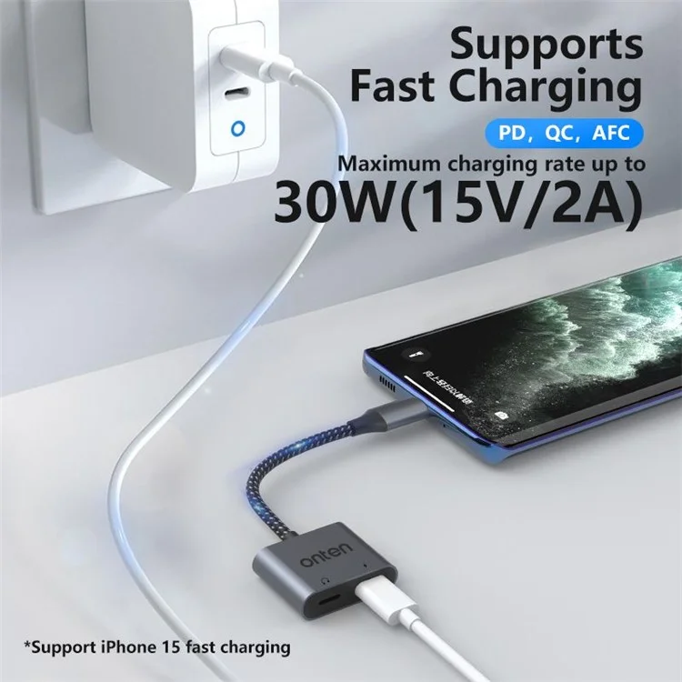 ONTEN OTN-290 USB-C zu USB-C Digital Audio + USB-C Ladegerät-Adapter aus Aluminium