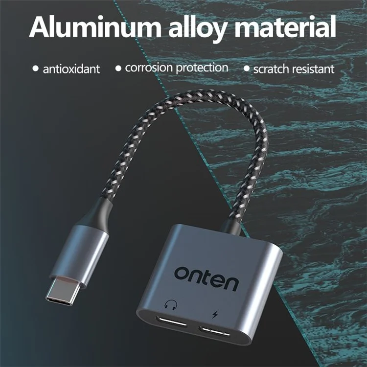 ONTEN OTN-290 USB-C zu USB-C Digital Audio + USB-C Ladegerät-Adapter aus Aluminium