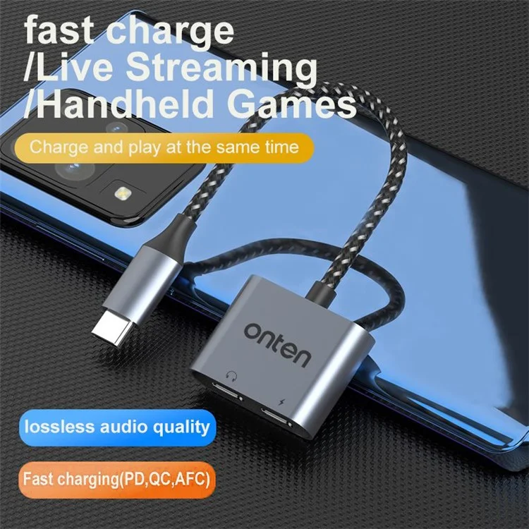 ONTEN OTN-290 USB-C zu USB-C Digital Audio + USB-C Ladegerät-Adapter aus Aluminium