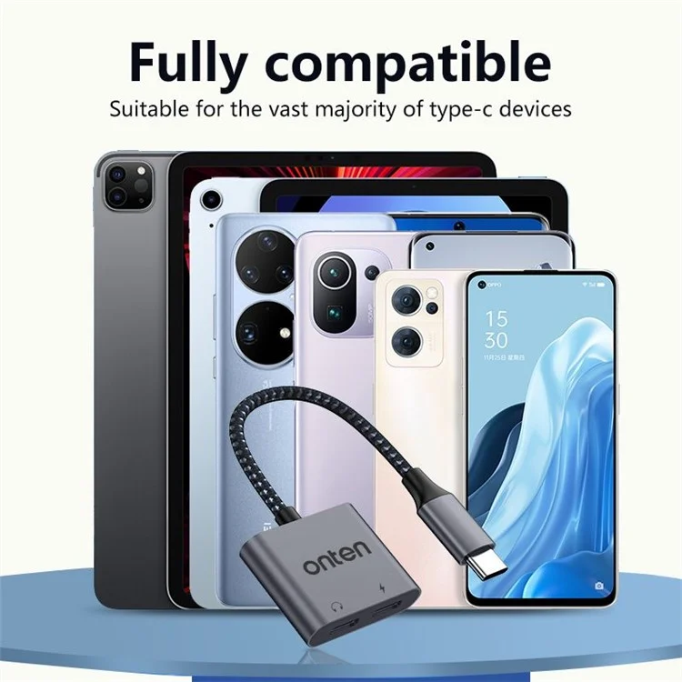 ONTEN OTN-290 USB-C zu USB-C Digital Audio + USB-C Ladegerät-Adapter aus Aluminium