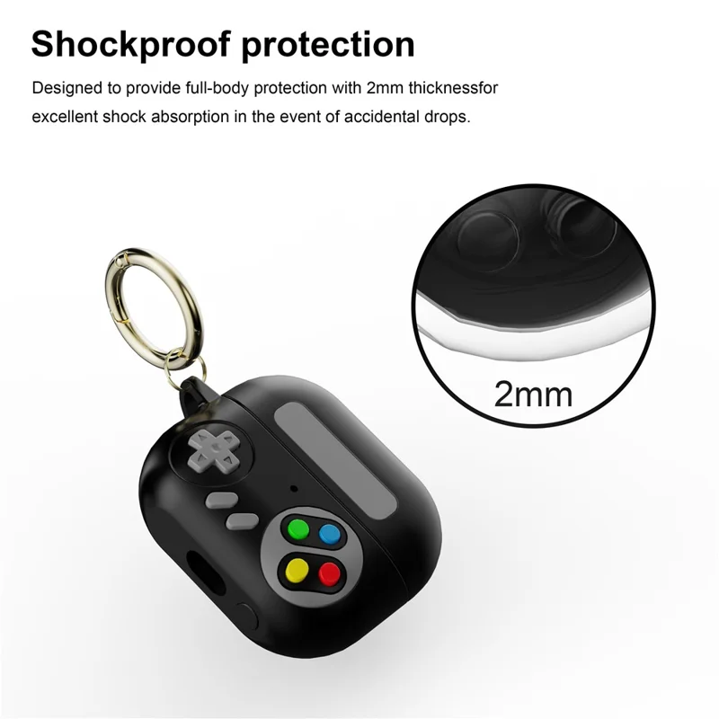 For Samsung Galaxy Buds3 Pro Silicone Case Retro Game Console Earbuds Cover with Carabiner - Black