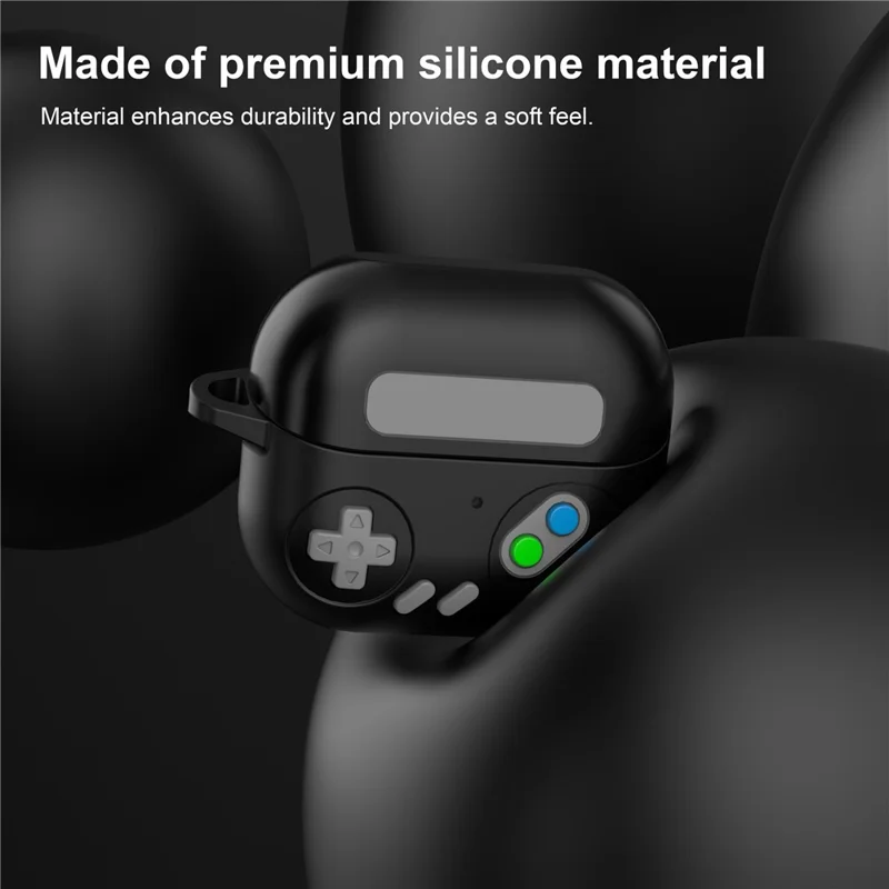 For Samsung Galaxy Buds3 Pro Silicone Case Retro Game Console Earbuds Cover with Carabiner - Black