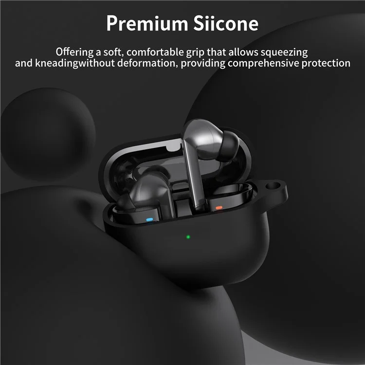 For Samsung Galaxy Buds3 Pro Silicone Case Earbuds Protective Cover with Carabiner - Black