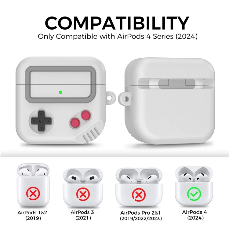 AHASTYLE JY21 For AirPods 4 Protective Case Split Design Cartoon Silicone Earphone Cover with Carabiner - Grey