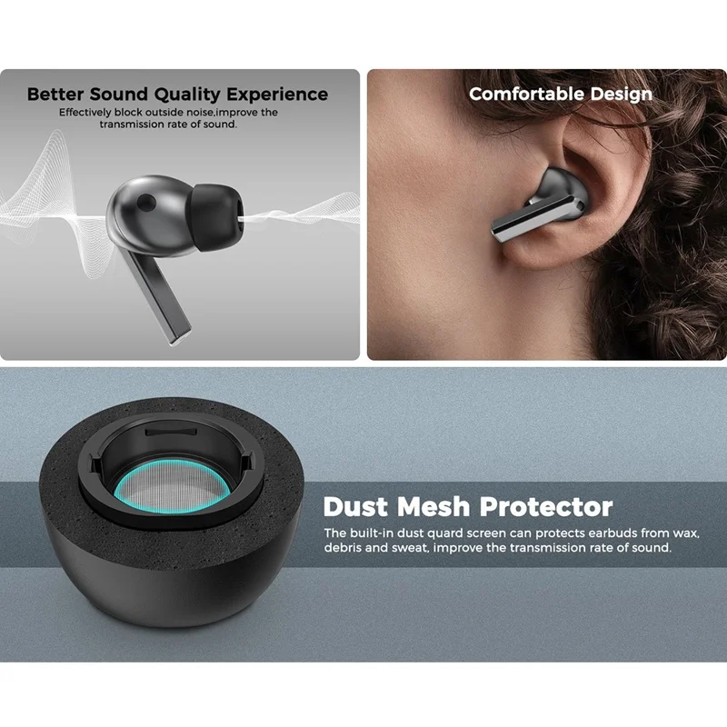 AHASTYLE WG168 1 Pairs For Samsung Galaxy Buds3 Pro Silicone Ear Tips Size L Bluetooth-Compatible Earbuds Caps - Black