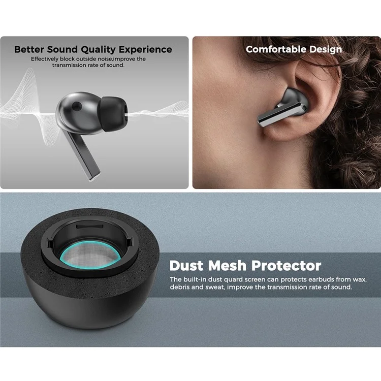AHASTYLE WG168 1 Paar Silikon-Ohreinsätze Größe M für Samsung Galaxy Buds3 Pro Bluetooth-kompatible Ohrhörer-Kappen - Schwarz