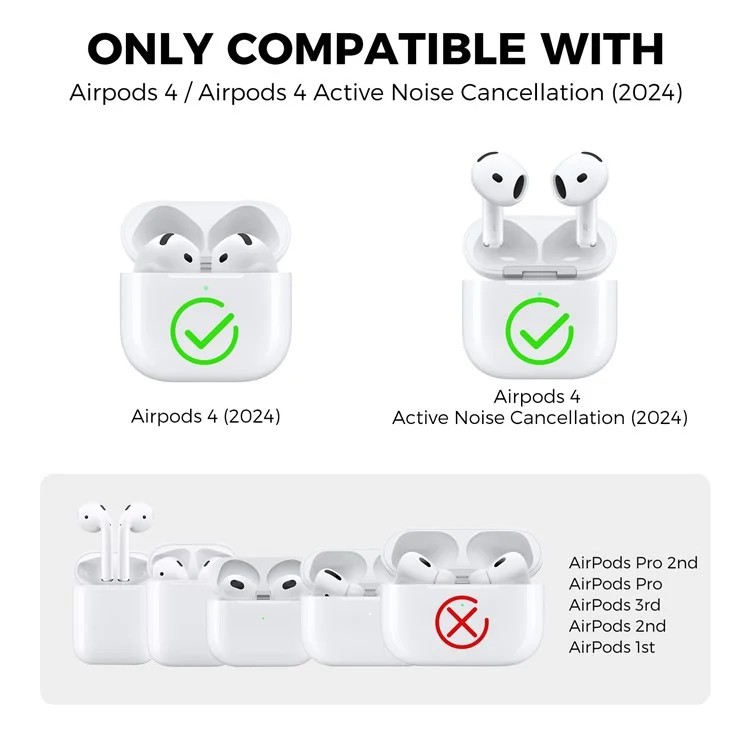 AHASTYLE WG167 Étui de protection pour AirPods 4 avec bouton de verrouillage de sécurité intégré et mousqueton - Noir