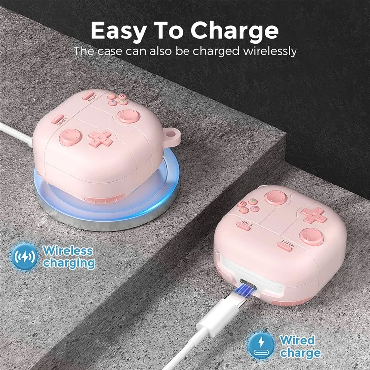 AHASTYLE LC13 Earbuds Case For Samsung Galaxy Buds Pro / Buds Live / Buds2 / Buds2 Pro / Buds FE , Gaming Design Silicone Cover - Pink