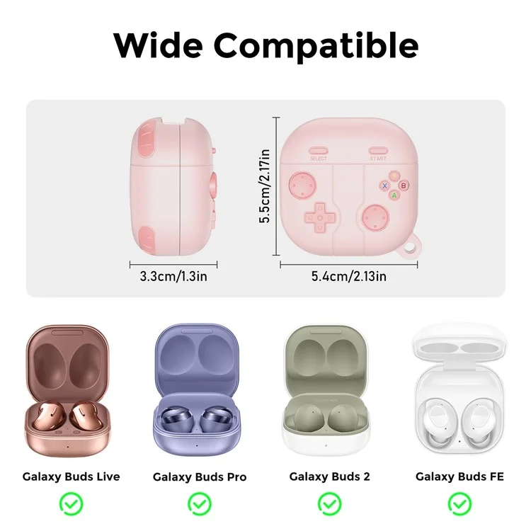 AHASTYLE LC13 Earbuds Case For Samsung Galaxy Buds Pro / Buds Live / Buds2 / Buds2 Pro / Buds FE , Gaming Design Silicone Cover - Pink