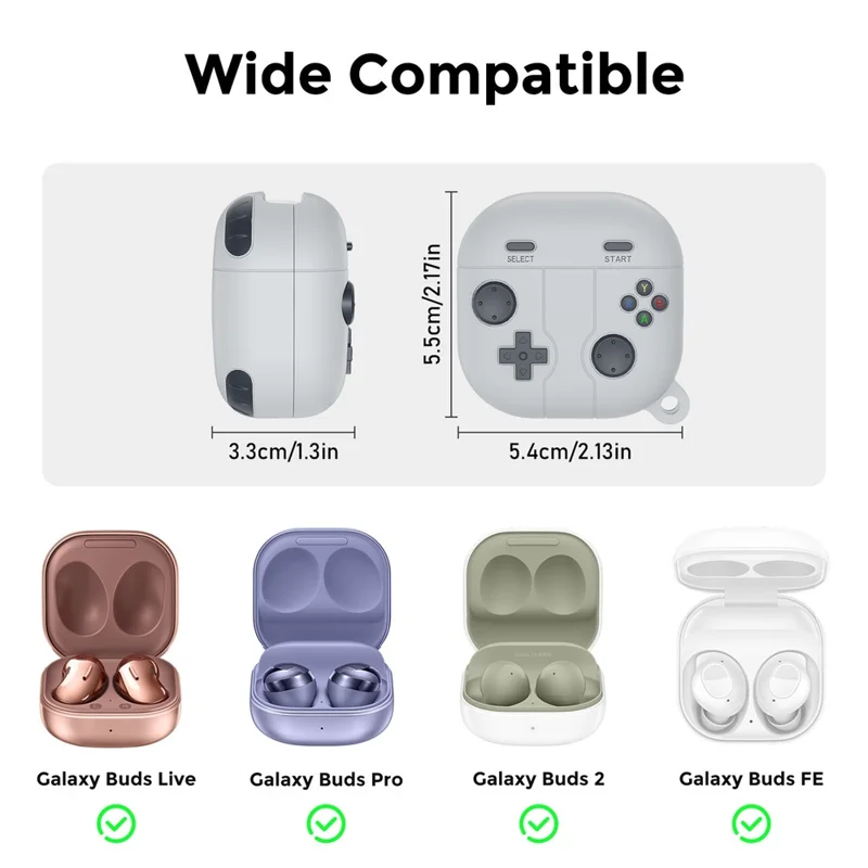 AHASTYLE LC13 Earbuds Case For Samsung Galaxy Buds Pro / Buds Live / Buds2 / Buds2 Pro / Buds FE , Gaming Design Silicone Cover - Grey