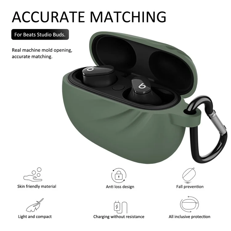 DIROSE Funda de Silicona Anti-golpes y Protectora para Auriculares Bluetooth Beats Studio Buds - Verde Medianoche