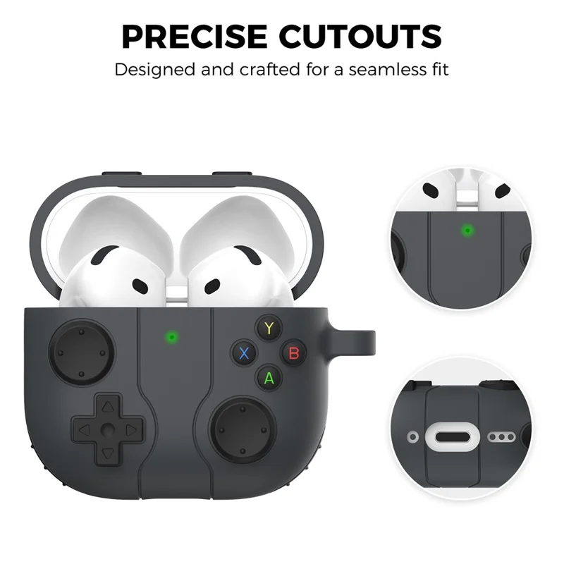 AHASTYLE WG166 For AirPods 4 Protective Case Game Console Design Silicone Earphone Cover with Carabiner - Dark Grey