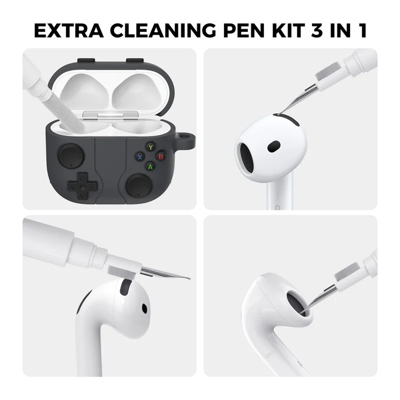 AHASTYLE WG166 For AirPods 4 Protective Case Game Console Design Silicone Earphone Cover with Carabiner - Dark Grey