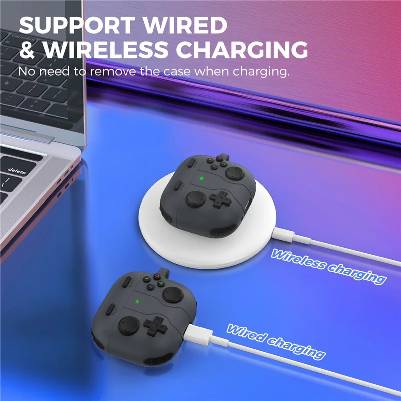 AHASTYLE WG166 For AirPods 4 Protective Case Game Console Design Silicone Earphone Cover with Carabiner - Dark Grey