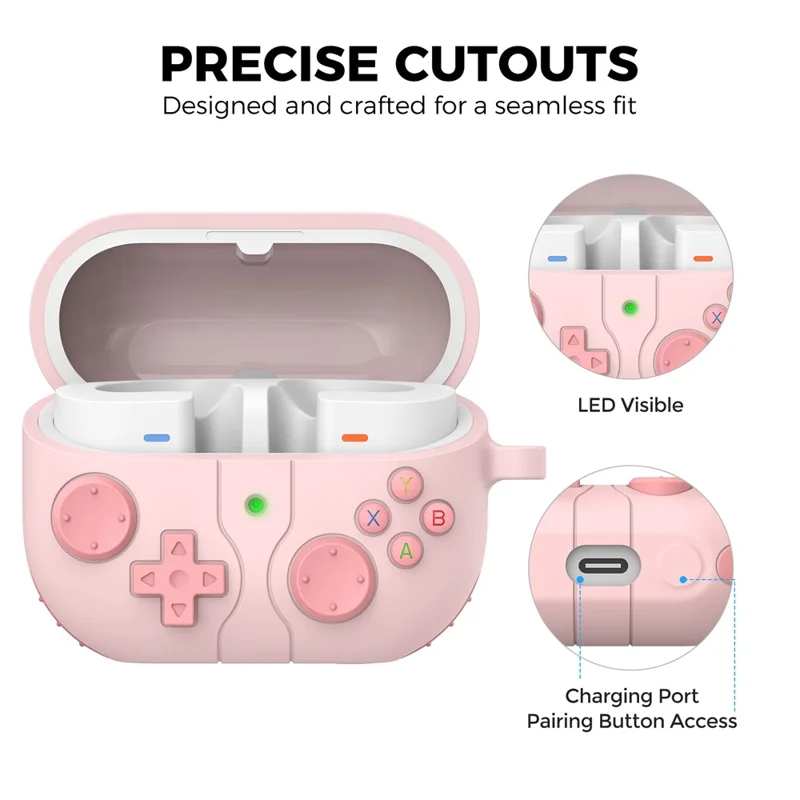 AHASTYLE WG170 Étui de protection en silicone de style dessin animé pour Samsung Galaxy Buds3 / Buds3 Pro - Rose compatible Bluetooth