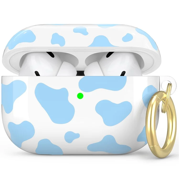 AHASTYLE LC142CW-PRO Чехол из ТПУ с рисунком коровы для AirPods Pro 2 с карабином - Нежно-голубой