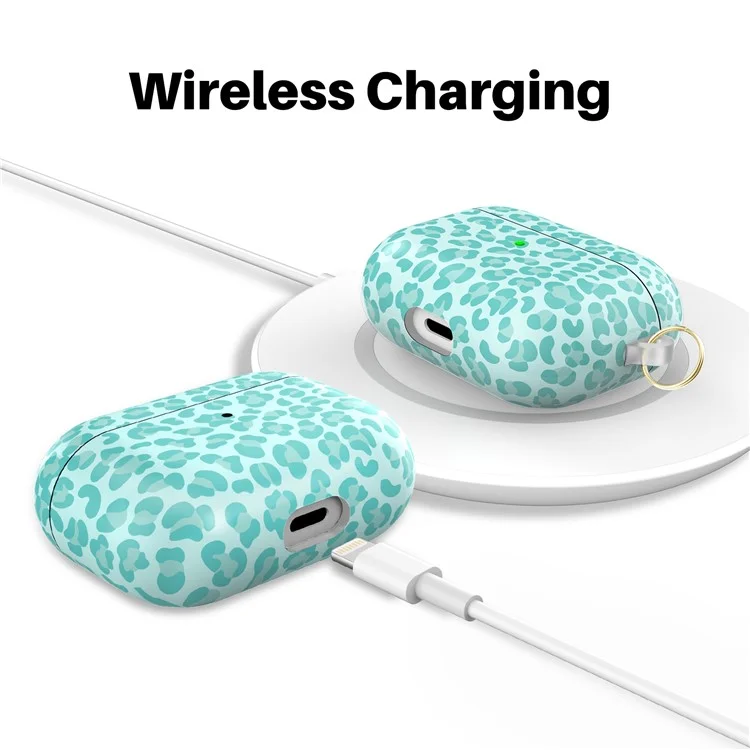 AHASTYLE PT-LC142LD Para Capa AirPods Pro 2 com Estampa de Leopardo em TPU com Mosquetão - Azul Bebê