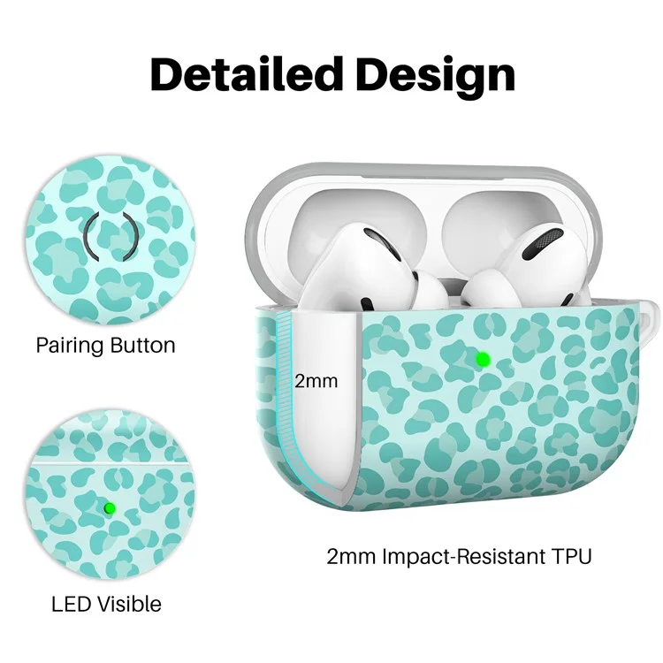 AHASTYLE PT-LC142LD Para Capa AirPods Pro 2 com Estampa de Leopardo em TPU com Mosquetão - Azul Bebê
