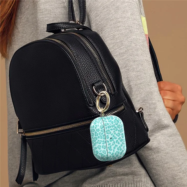 AHASTYLE PT-LC142LD Para Capa AirPods Pro 2 com Estampa de Leopardo em TPU com Mosquetão - Azul Bebê