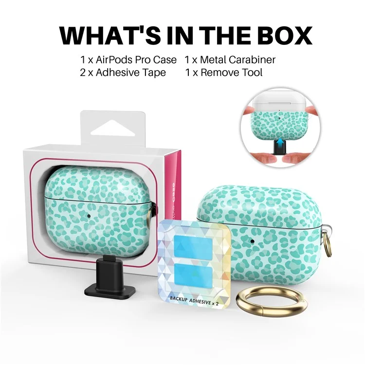 AHASTYLE PT-LC142LD Para Capa AirPods Pro 2 com Estampa de Leopardo em TPU com Mosquetão - Azul Bebê