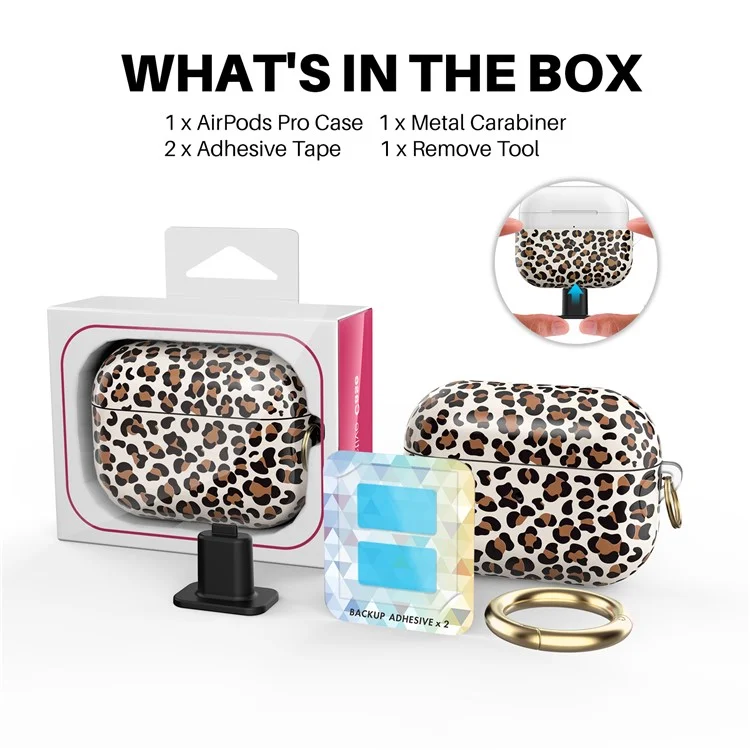 AHASTYLE PT-LC142LD для AirPods Pro 2 Чехол с IMD леопардовым принтом из ТПУ с карабином - Коричневый