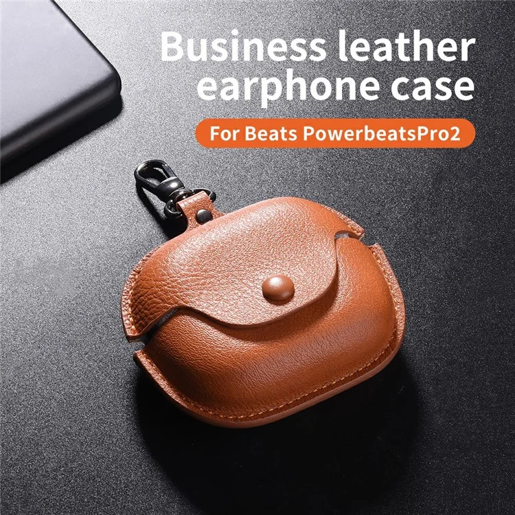 For Beats Powerbeats Pro 2 Earphone Case Business Leather + PC Protective Cover - Light Brown