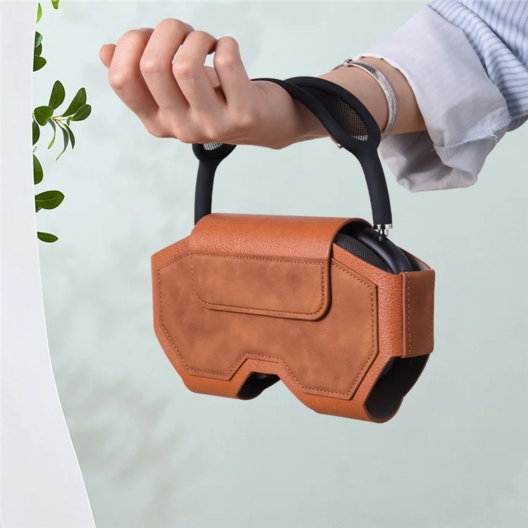 For AirPods Max Headphones Case Business Vintage Style PU Leather Protective Cover - Brown