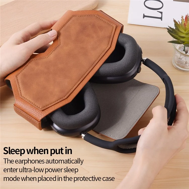 For AirPods Max Headphones Case Business Vintage Style PU Leather Protective Cover - Brown