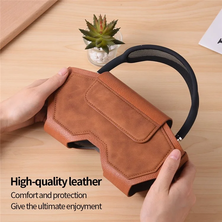 For AirPods Max Headphones Case Business Vintage Style PU Leather Protective Cover - Brown