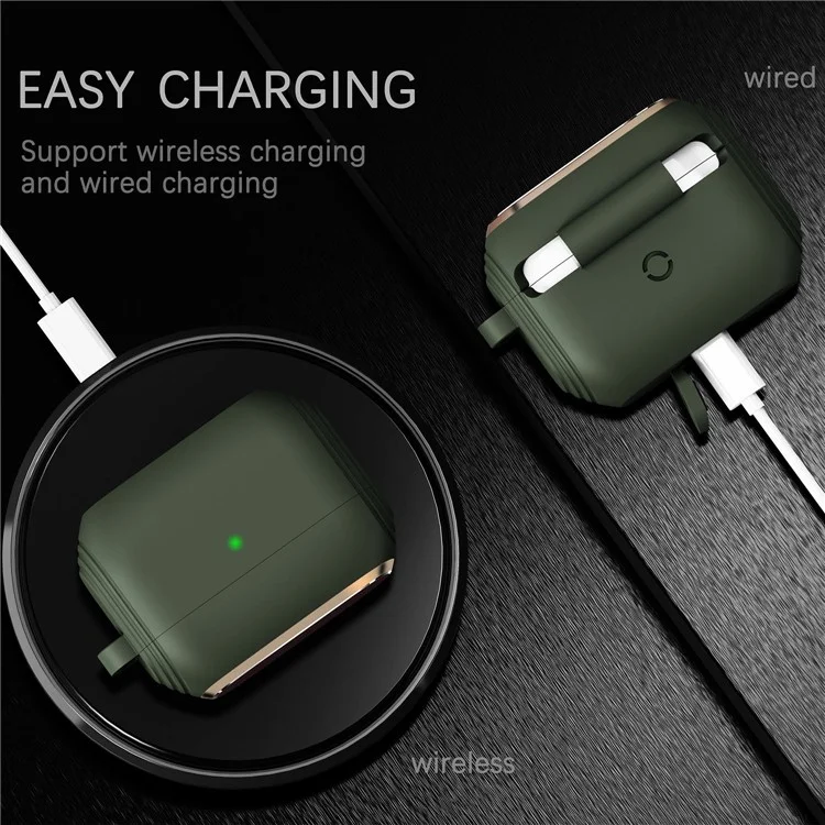 Dirose A20 Silikon + Aluminiumlegierung Scharfschütze Schutzhülle Mit Carabiner Für Apple Airpods Pro - Mitternacht Grün